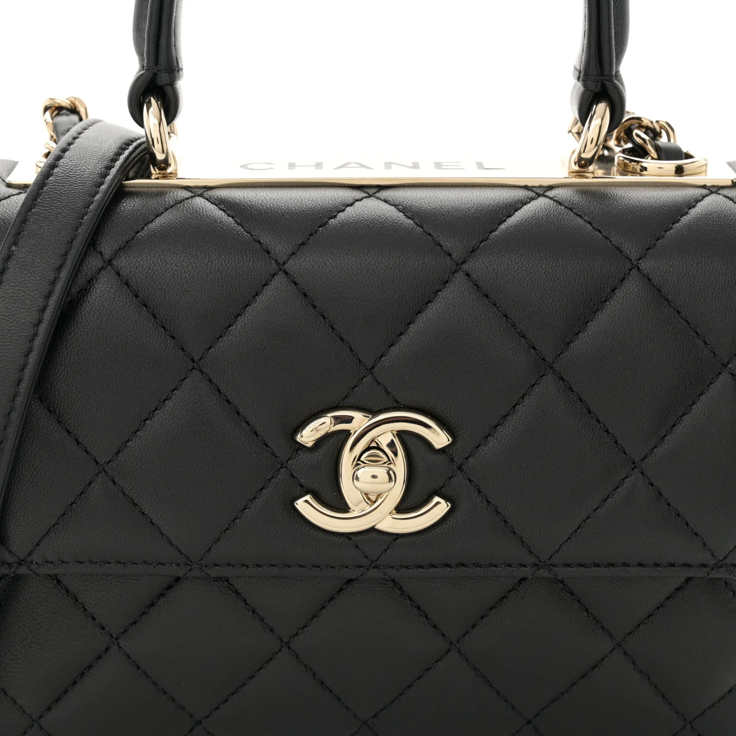 Lambskin Quilted Mini Trendy CC Dual Handle Flap Bag Black - Top Club