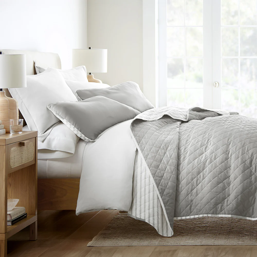 Summer Stripes Reversible Quilted Coverlet Set - Sale