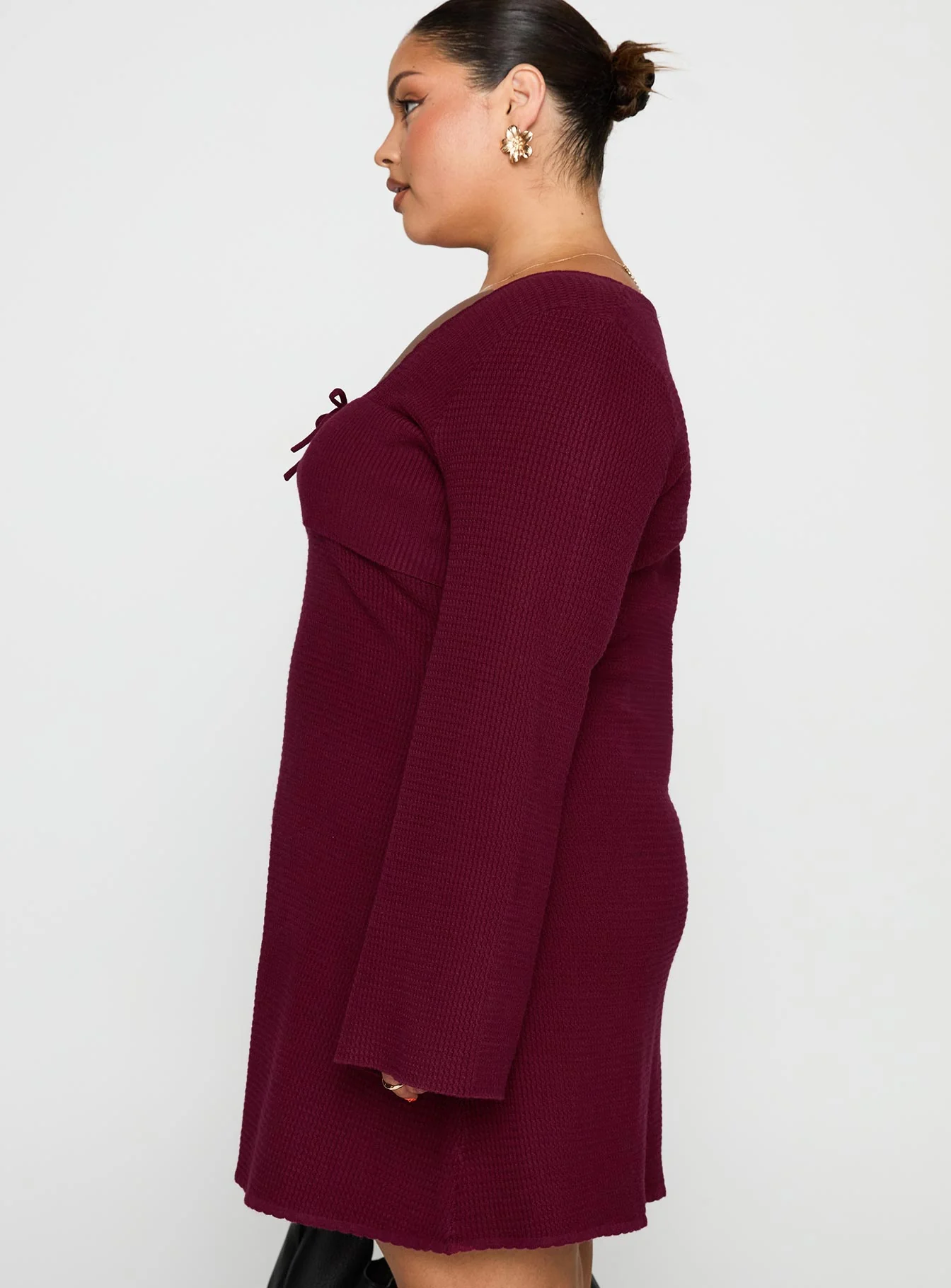 Sandyra Knit Mini Dress Maroon Curve