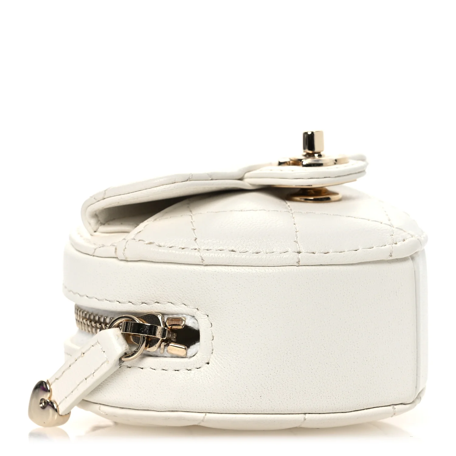 Lambskin Quilted CC In Love Heart Coin Purse With Chain White - Top Club