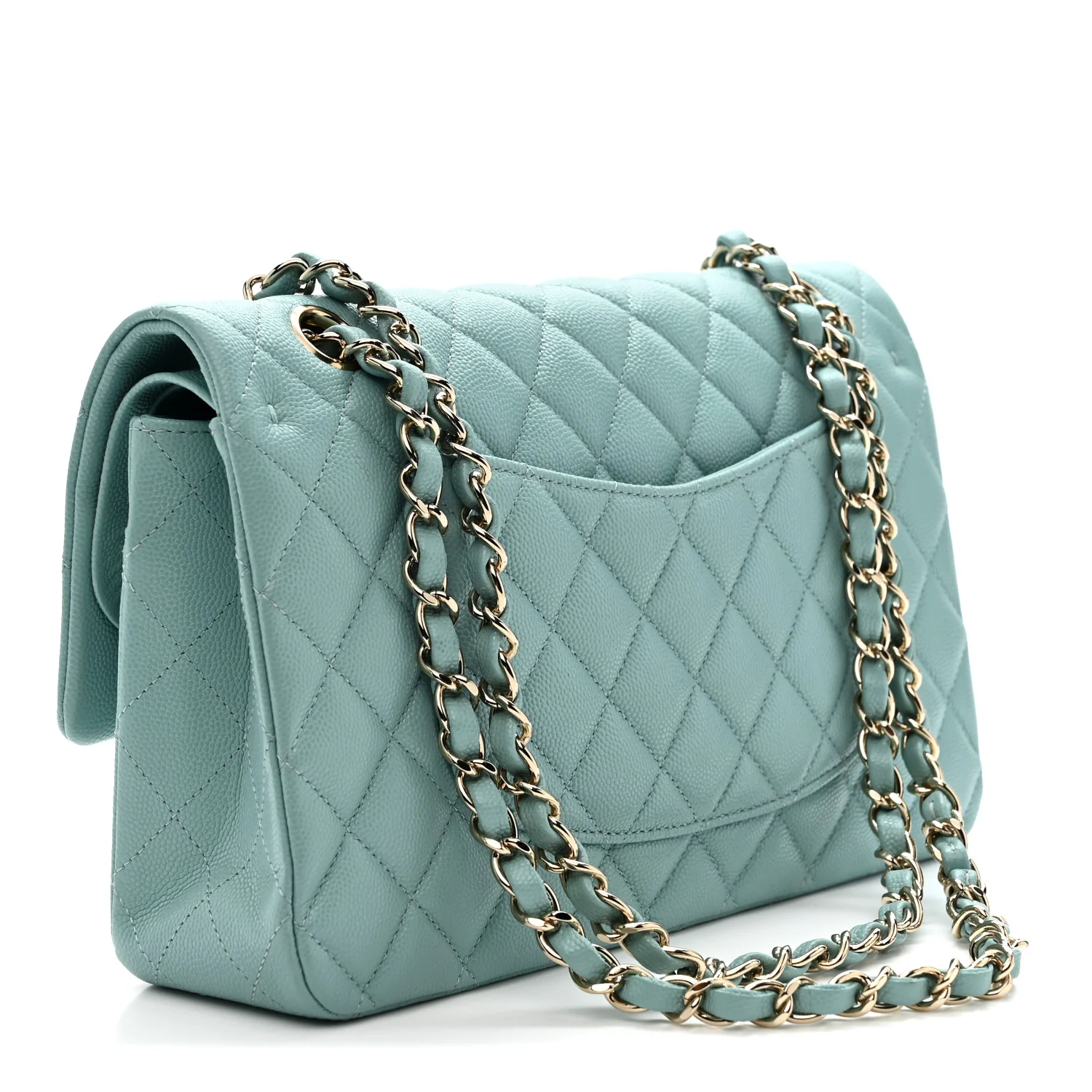 Caviar Quilted Medium Double Flap Light Blue - Top Club