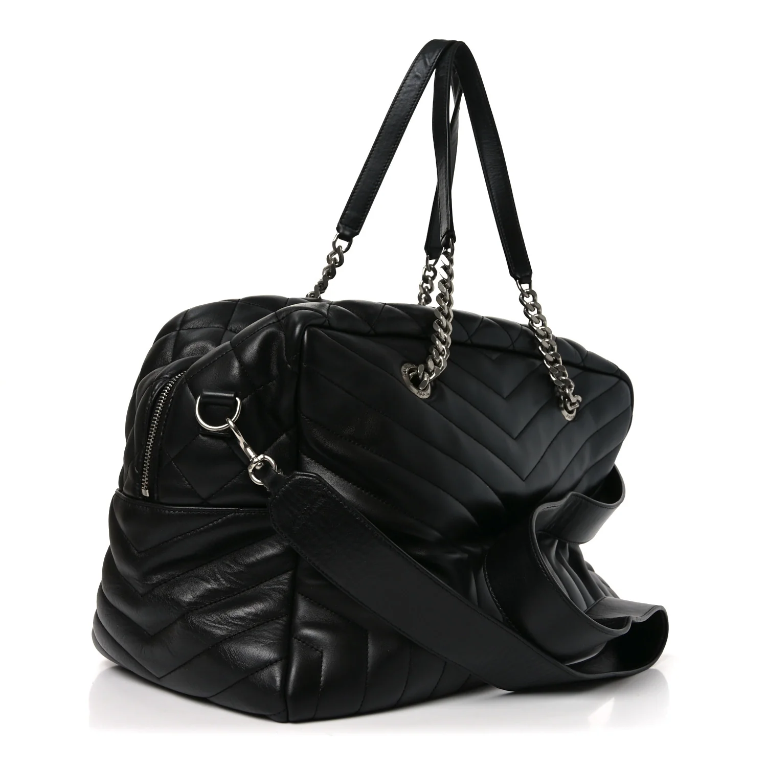 Lambskin Mixed Matelasse Joan Bowling Bag Black - Top Club