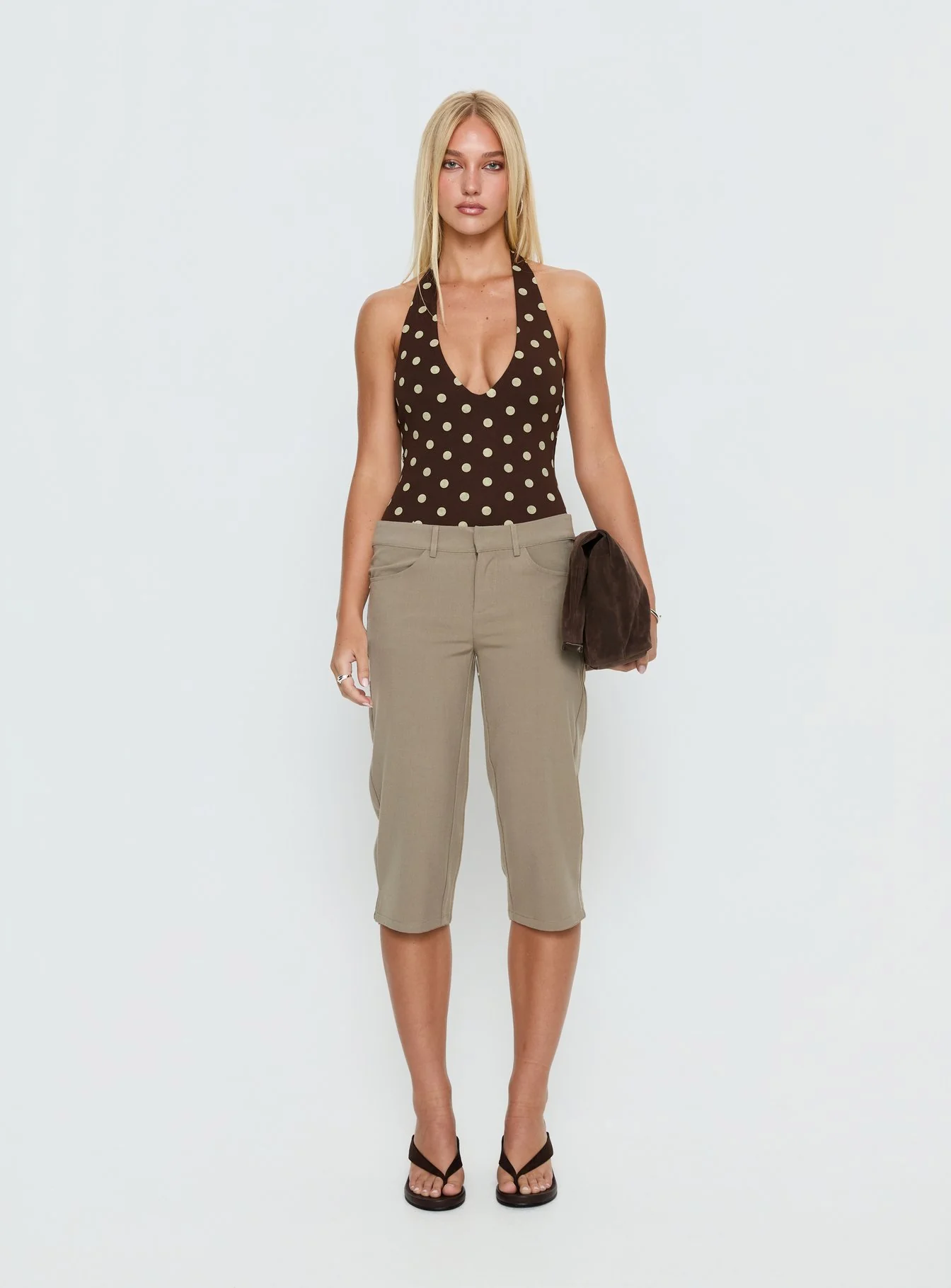 Someone New Halter Bodysuit Chocolate Polka