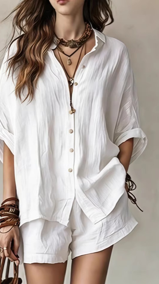 Women's Casual Solid-Color Shirt Two-Piece Set - Nordfashionstorm - Women's Clothing, Fashion for You - Nordfashionstorm.com
