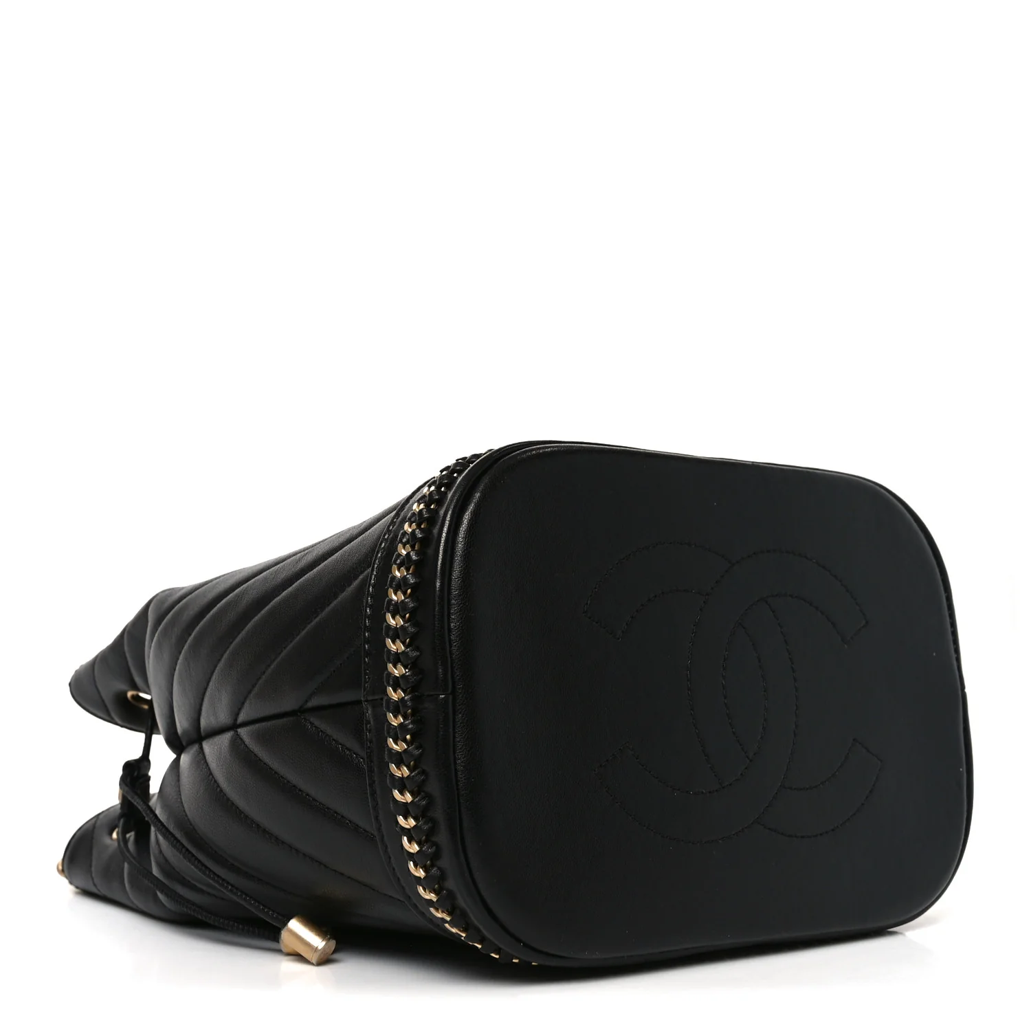 Sheepskin Chevron Quilted Drawstring Bag Black - Top Club