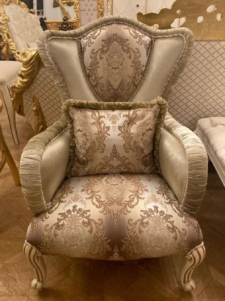 Luxury baroque armchair green / multicolored / cream / brown - magnificent living room armchair with elegant pattern - luxury living room furniture in baroque style - baroque furniture - noble & magnificent