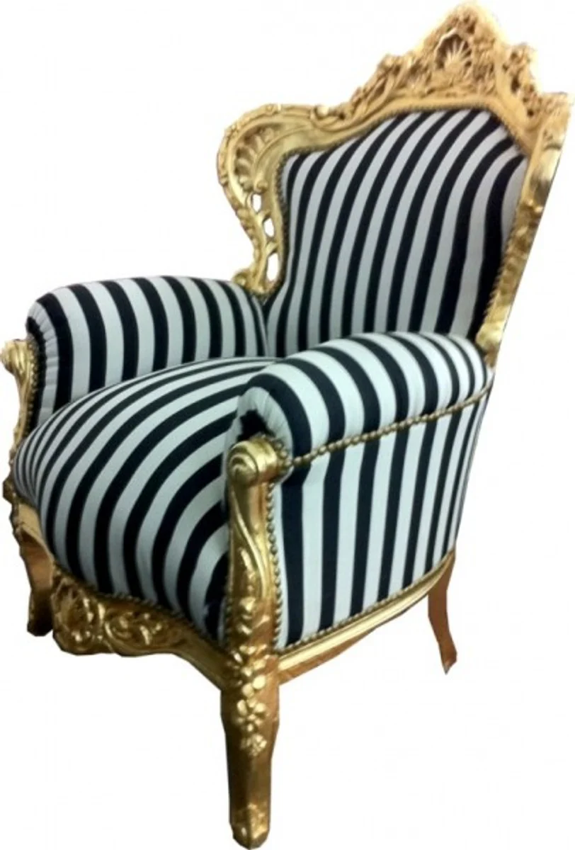 Baroque armchair King gold with black and white stripes 85 x 85 x H. 120 stripes