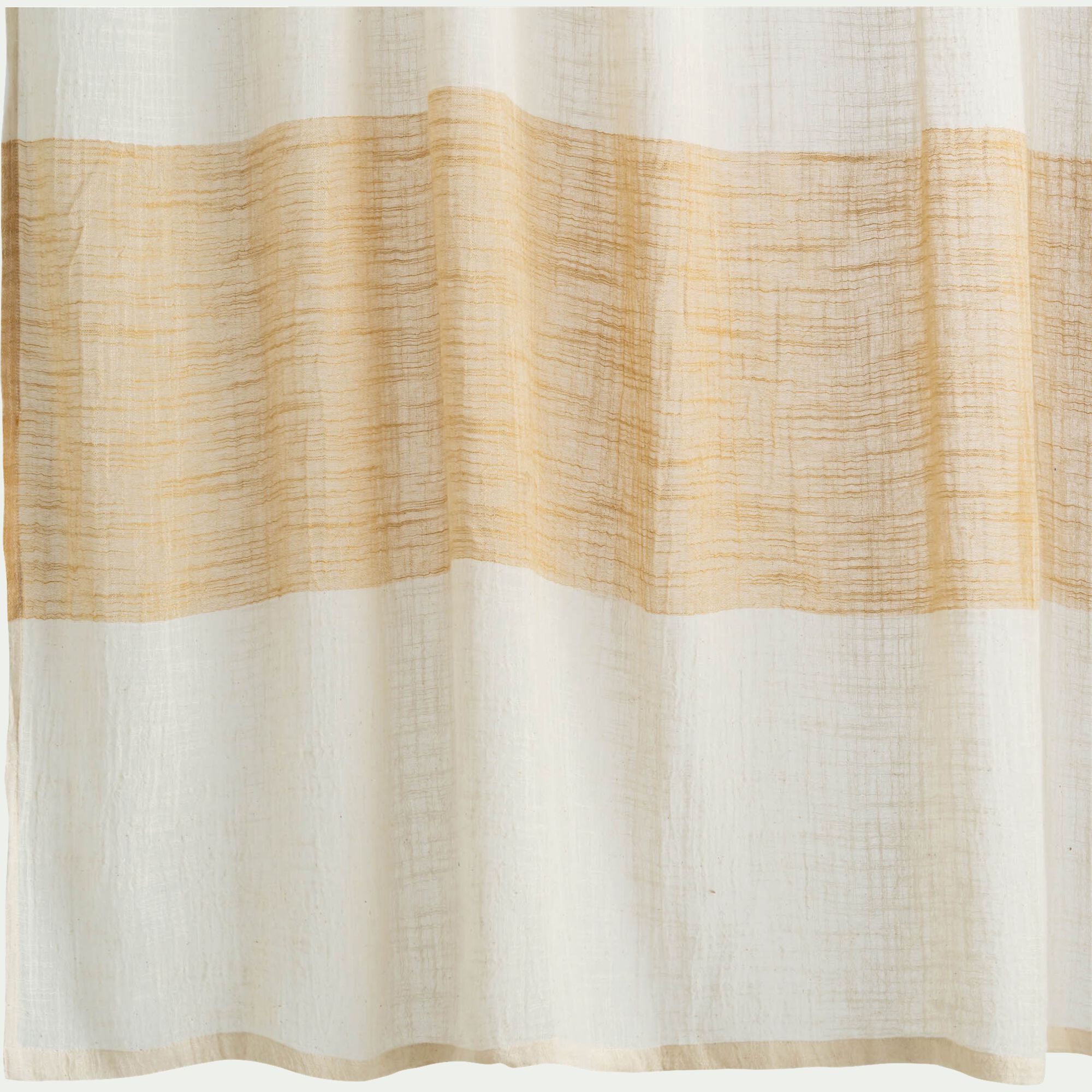 LEVEZA - Rideau à nouettes en coton à bande jaune 140x250cm - blanc