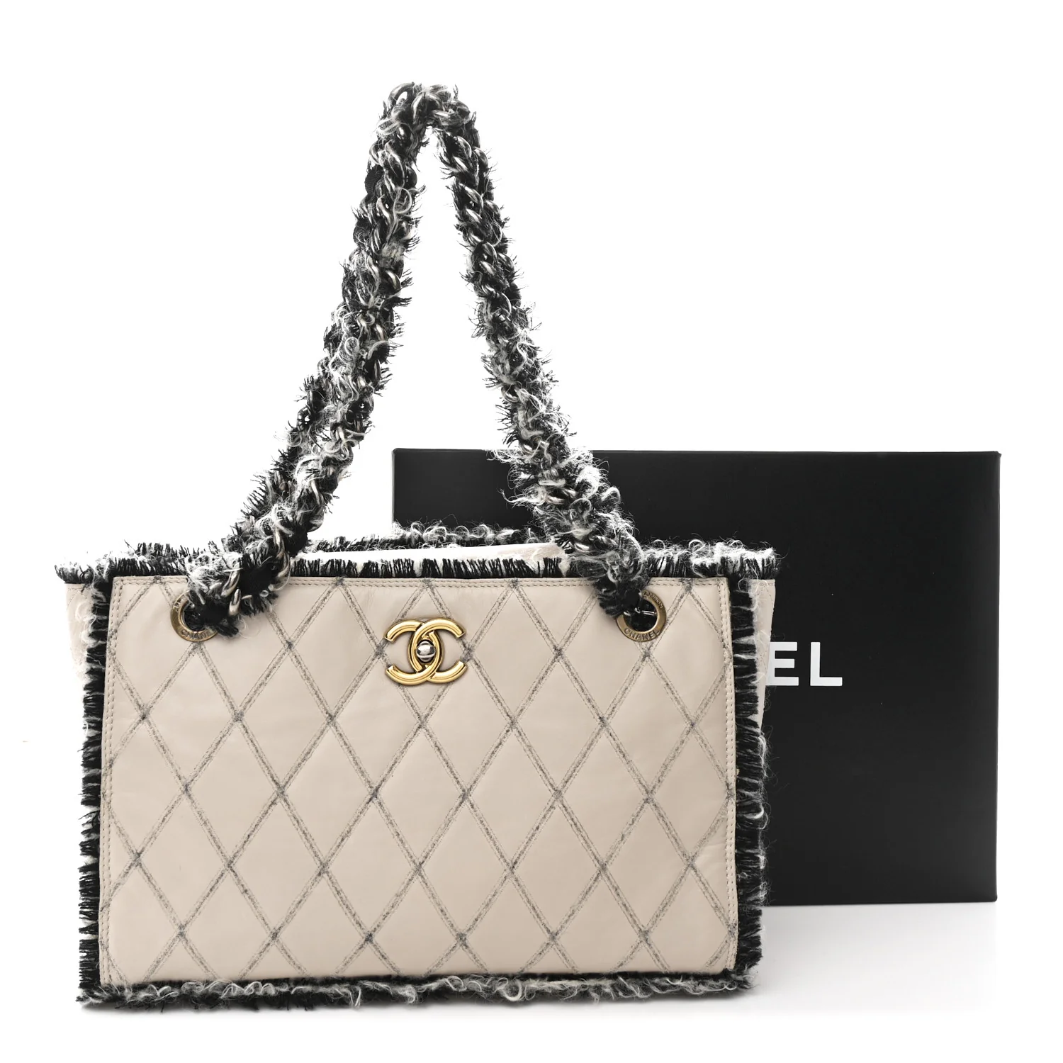 Tweed Calfskin Tweedy Shopping Tote Beige - Top Club