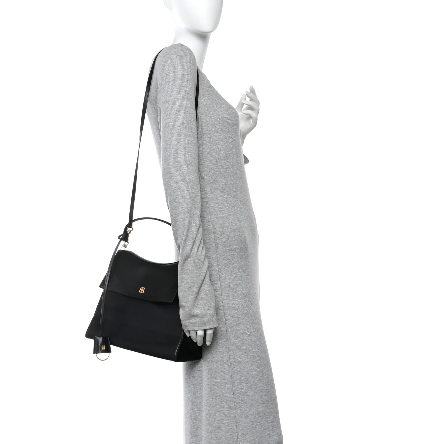 Natural Smooth Calfskin Medium Nano Top Handle Handbag Black
