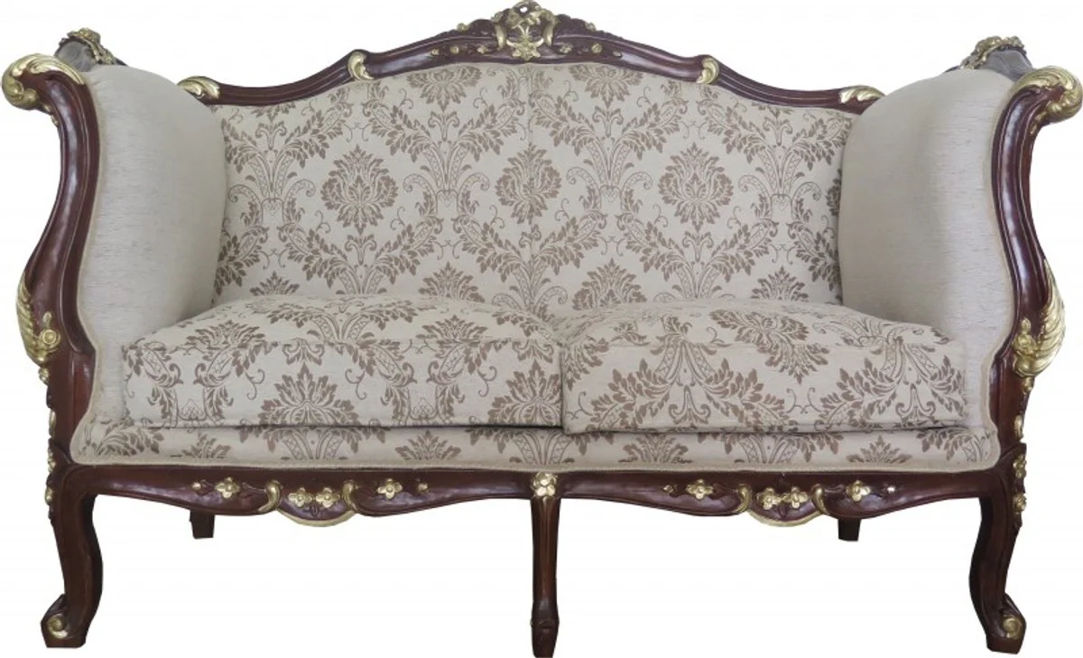 Barock 2-er Sofa Creme / Braun / Gold Mod2 - Möbel Antik Stil - Limited Edition