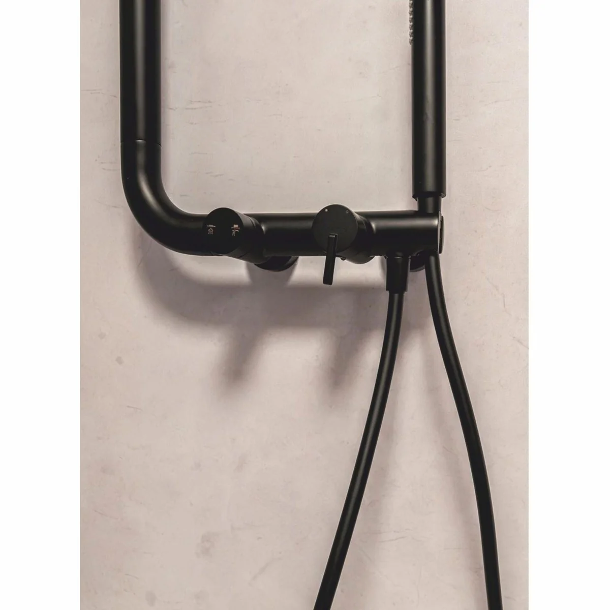 Luxury shower set with overhead shower and hand shower black H. 122.7 cm