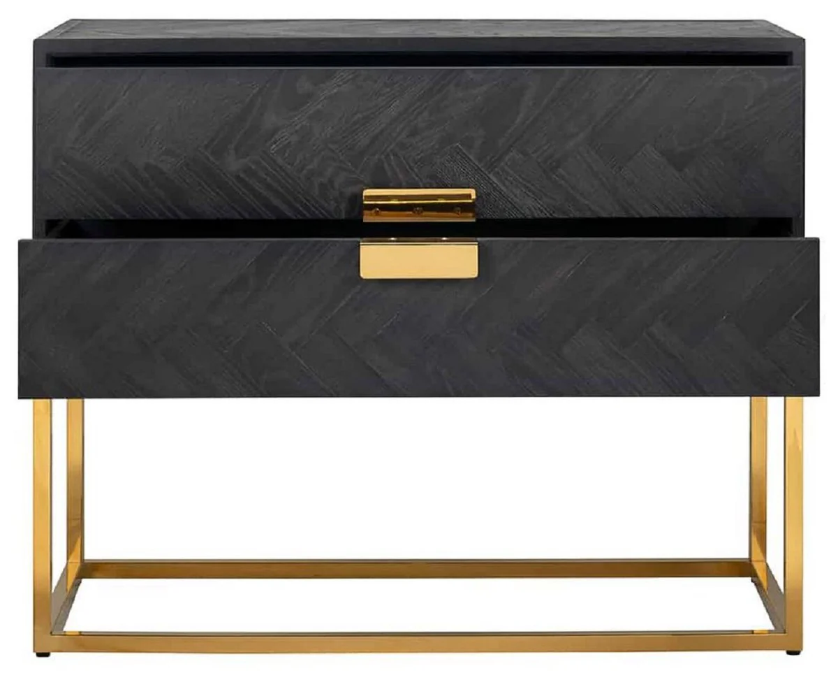 Luxury solid wood chest of drawers with 2 drawers black / gold 108 x 45 x H. 87 cm - Living room furniture - Hotel furniture - Luxury collection