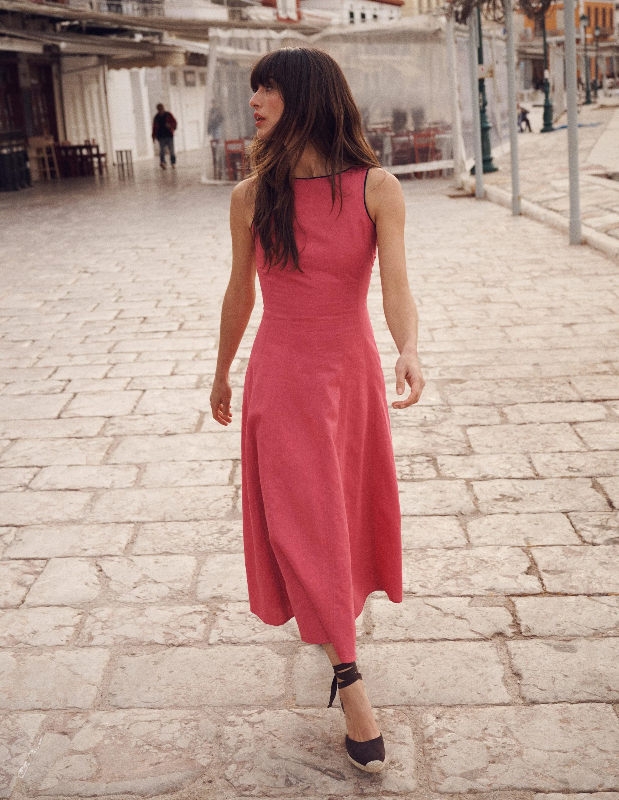 Annet Midikleid aus Leinenmischgewebe-Kirschrot