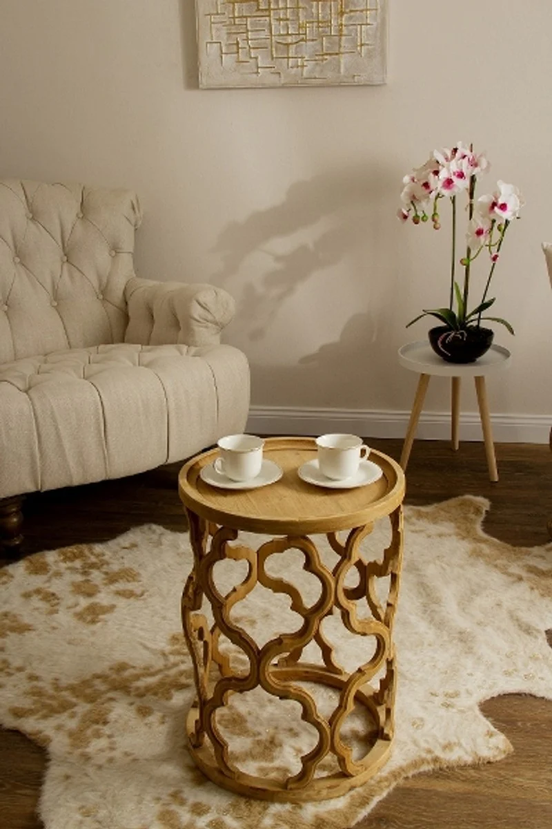 Designer side table natural colors Ø 40 x H. 54 cm - Modern round wooden table
