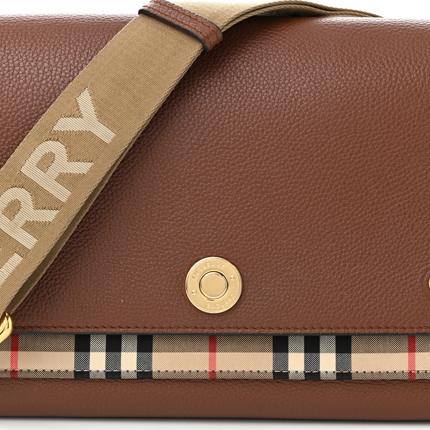 Grainy Calfskin Vintage Check Note Crossbody Bag Malt Brown - Top Club