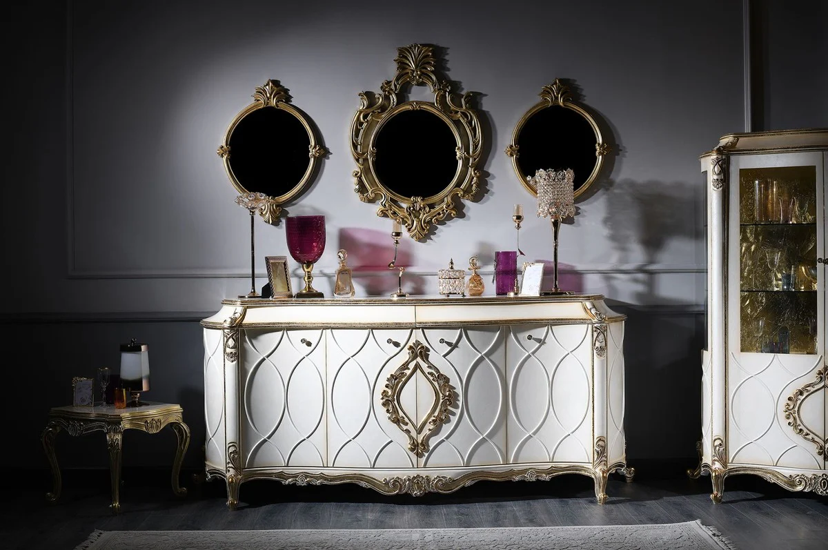 Luxury baroque side table white / antique gold 61 x 61 x H. 54 cm - magnificent solid wood table in baroque style - baroque living room furniture