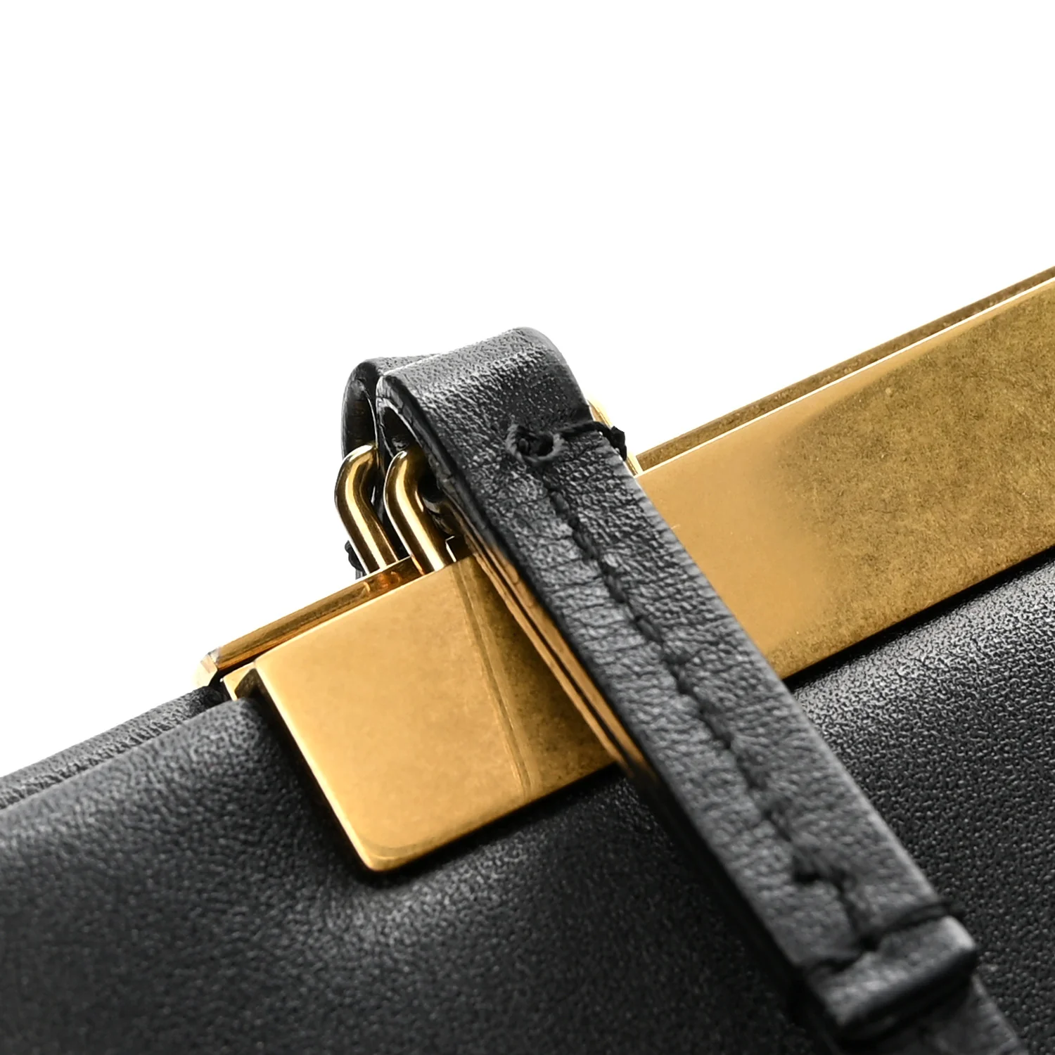 Smooth Calfskin Medium Clasp Shoulder Bag Black - Top Club
