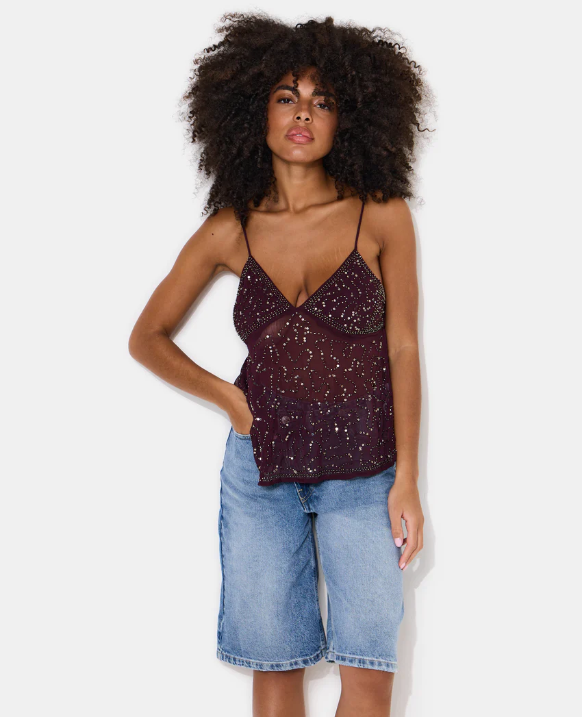 Pimkie Top à bretelles en voile avec sequins et perles