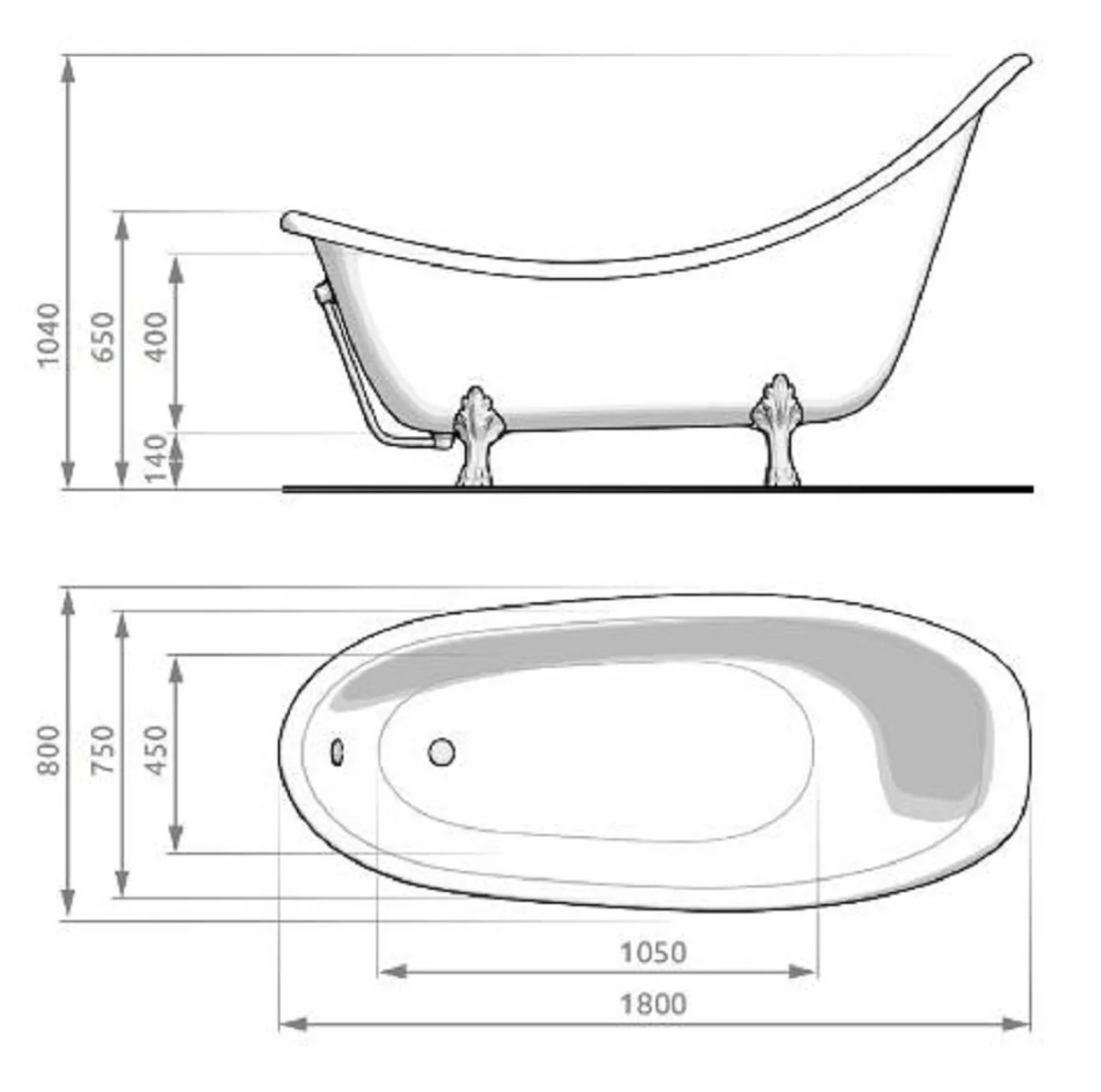 Art Nouveau bathtub light green / white / gold 180 cm - Freestanding retro style bathtub