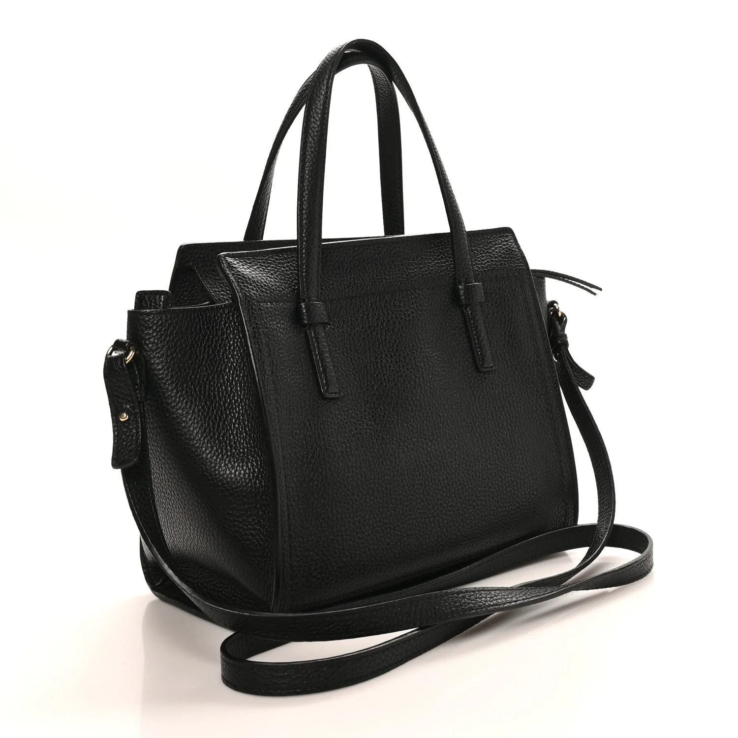Hammered Calfskin Double Handle Small Amy Tote Black - Top Club