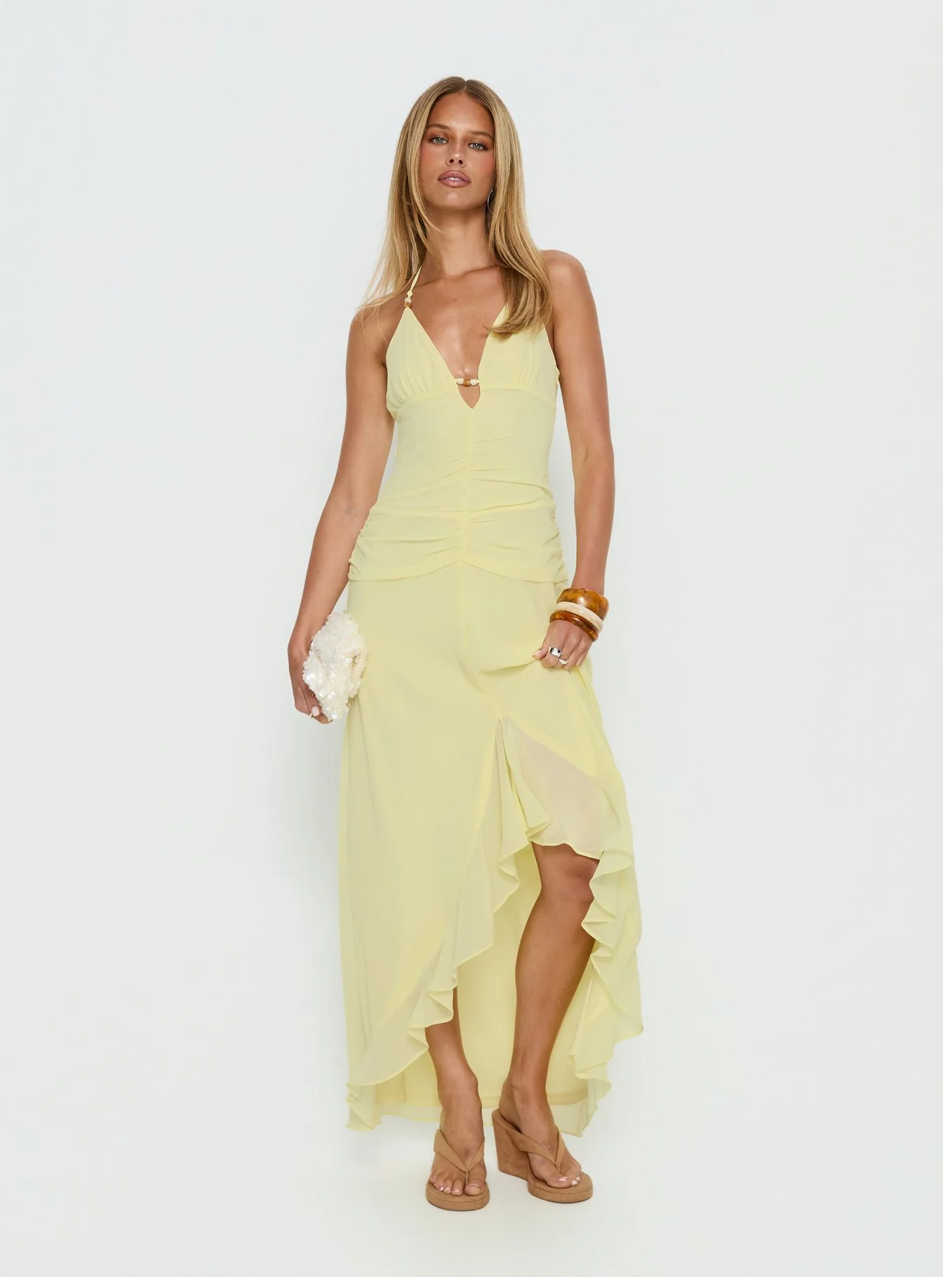 Roxine Asymmetrical Halter Maxi Dress Yellow