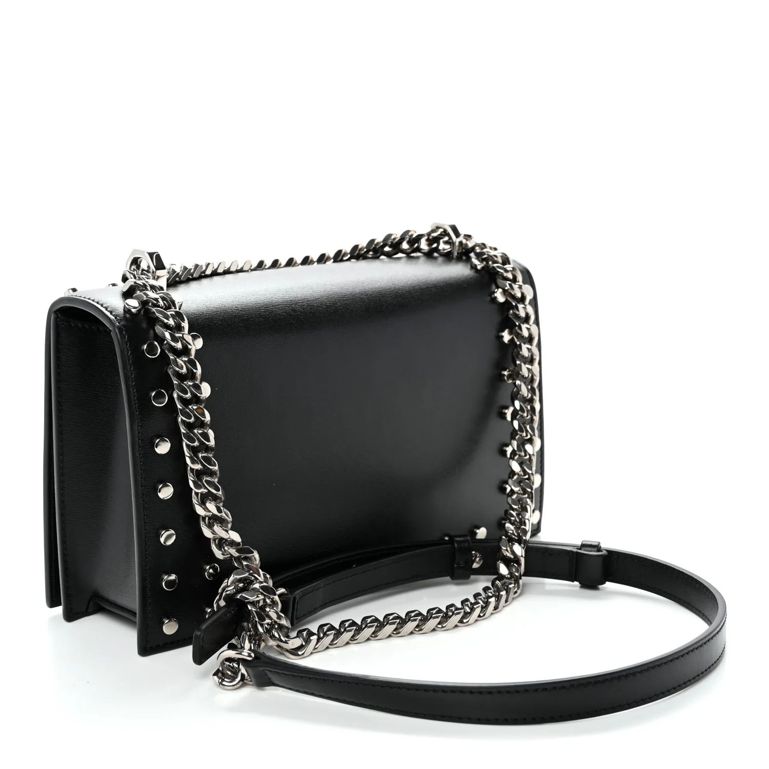 Calfskin Studded Jeweled Knuckle Satchel Black - Top Club