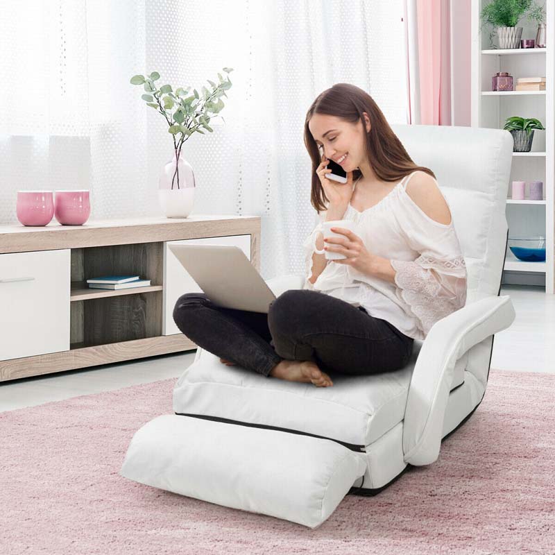 Foldable Massage Floor Chair Recliner, Single Lazy Sofa with Ergonomic Armrest, Adjustable 5 Backrest Position & Detachable Mat