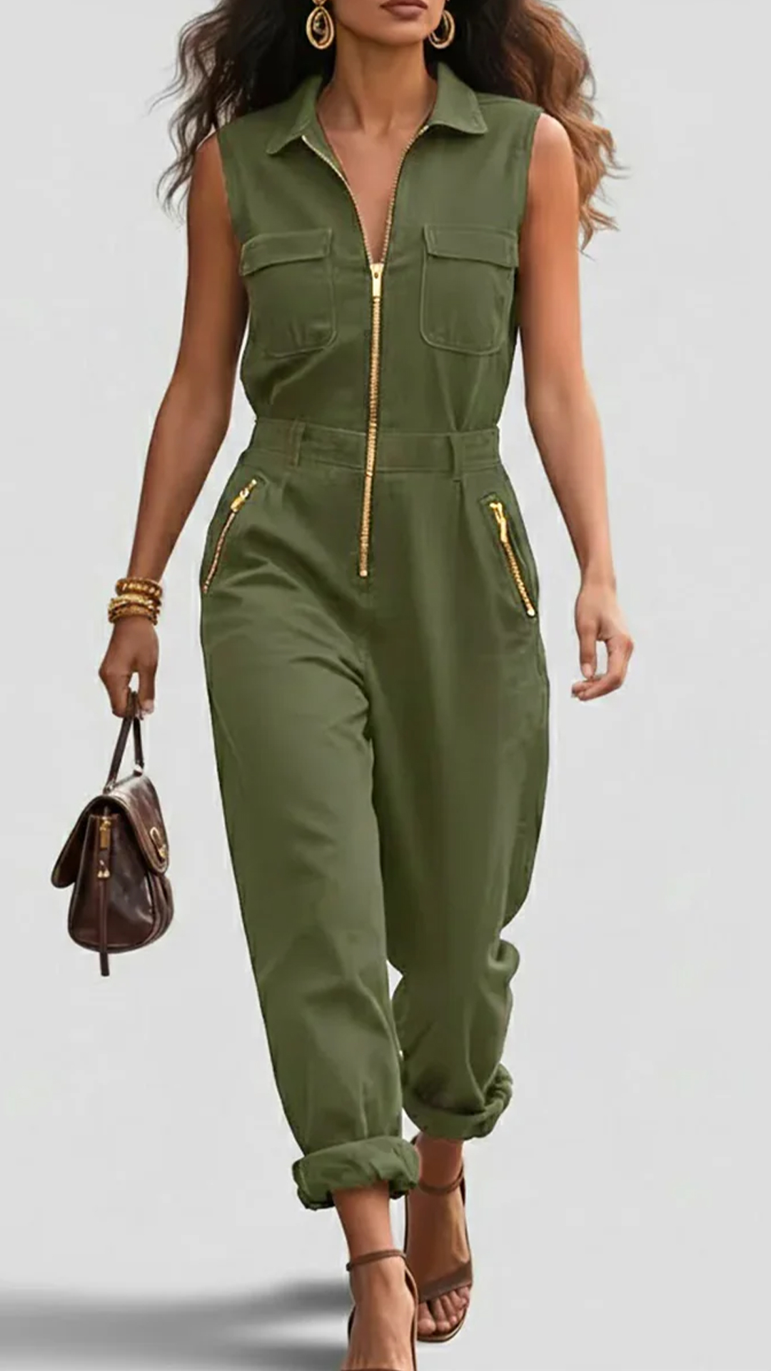 Fashionable And Casual Zippered Sleeveless Cotton Jumpsuit - Nordfashionstorm - Women's Clothing, Fashion for You - Nordfashionstorm.com