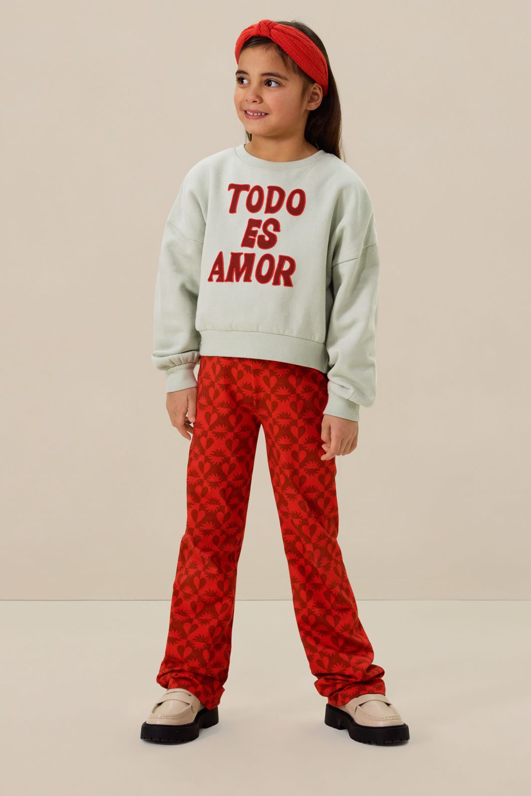 Rode straight leg legging met print