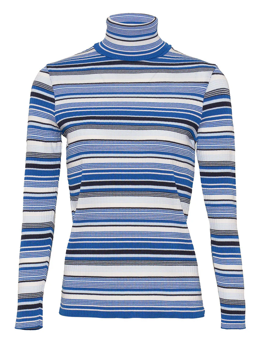Pull chaussette femme en laine mérinos rayé bleu