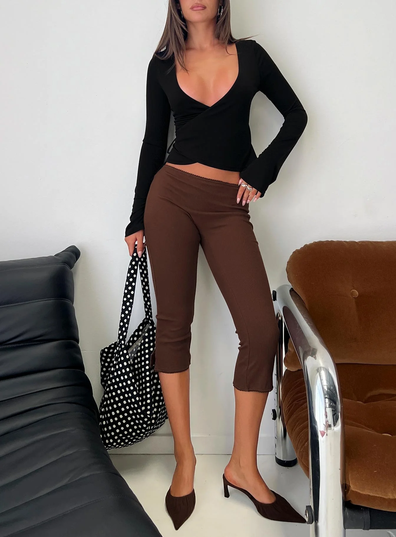 Baseline Rib Capri Pants Chocolate