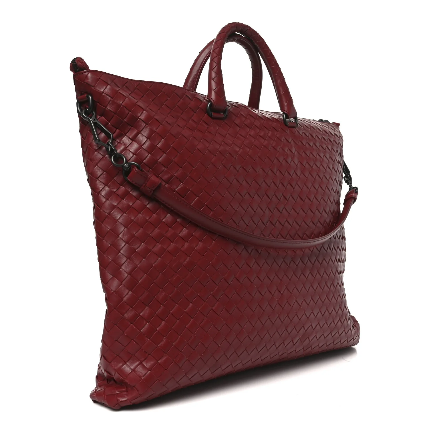 Nappa Intrecciato Medium Convertible Tote Burgundy - Top Club