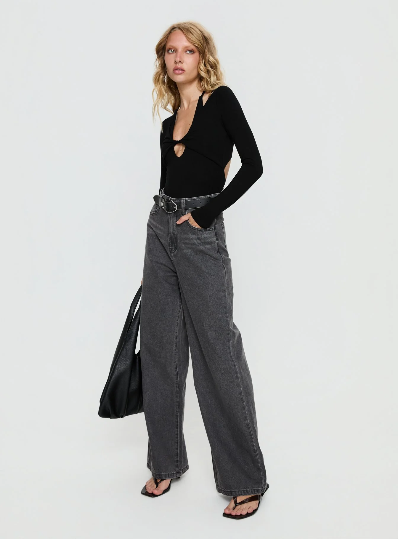 Tulia Long Sleeve Layered Bodysuit Black