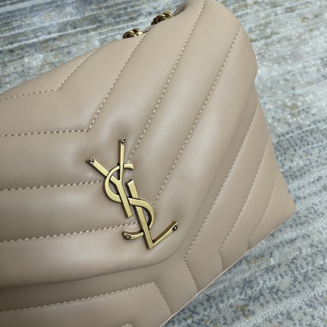 Y Small Loulou 23 Beige Leather Gold 23x17x9cm - Top Club