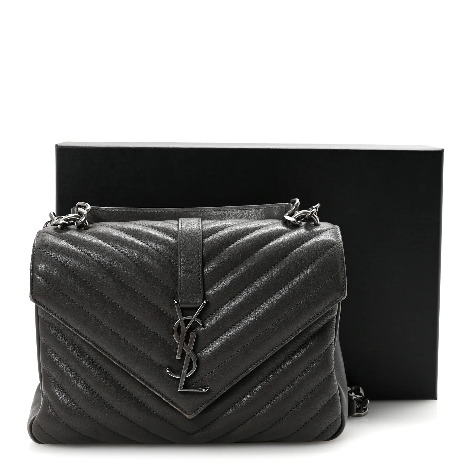 Sheepskin Matelasse Chevron Monogram Medium College Bag Asphalt - Top Club