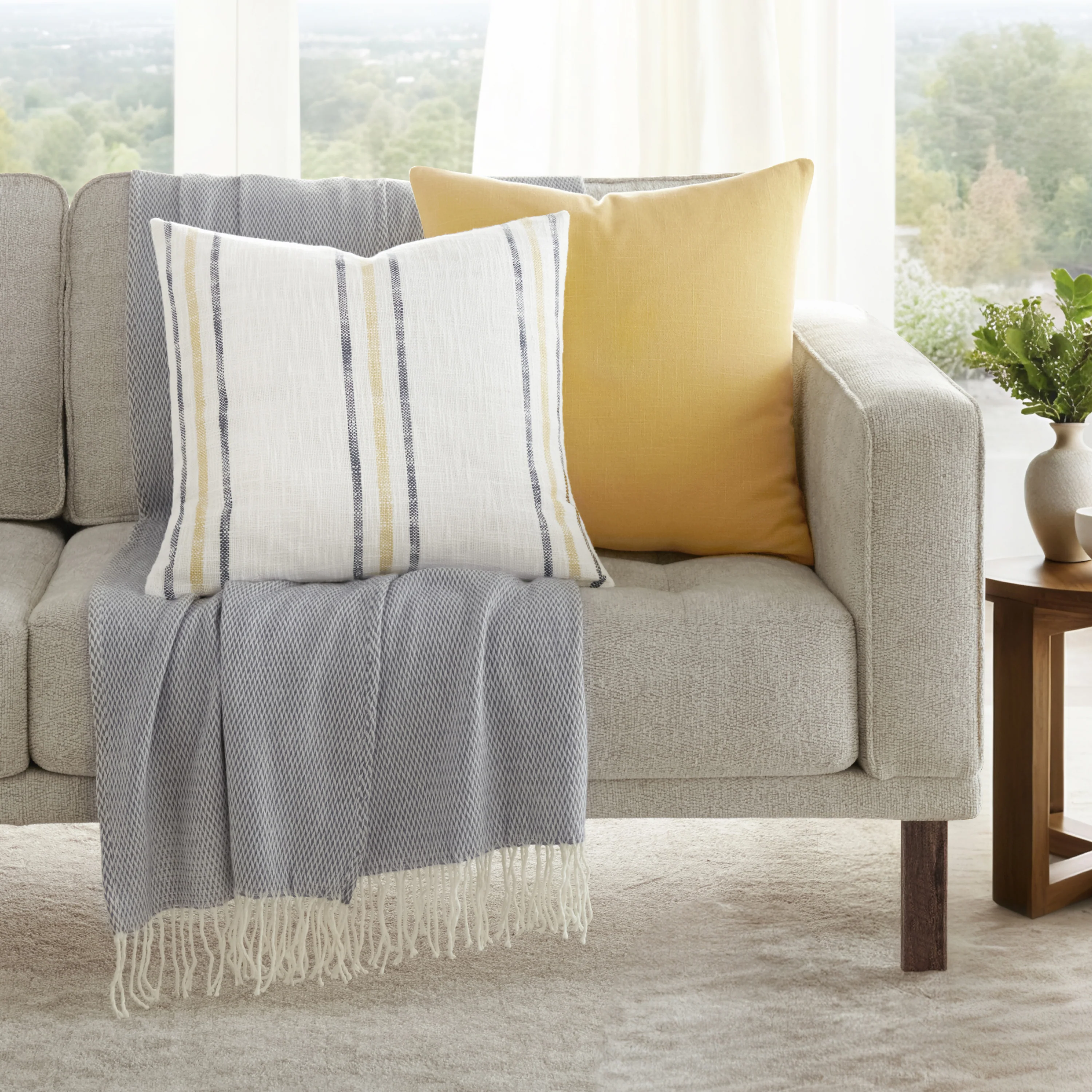 2-Pack Yarn-Dyed Framed Stripe / Solid Décor Throw Pillows