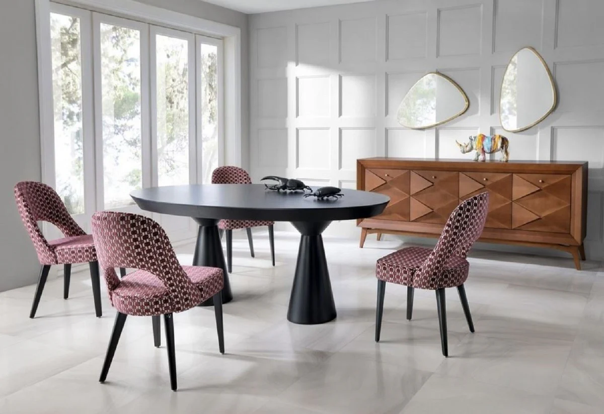 Luxury Art Deco dining room chair set of 4 red / white / black 49 x 61 x H. 89 cm - Elegant kitchen chairs with pattern - Dining room furniture - Luxury furniture - Art Deco furniture - Luxury furnishings