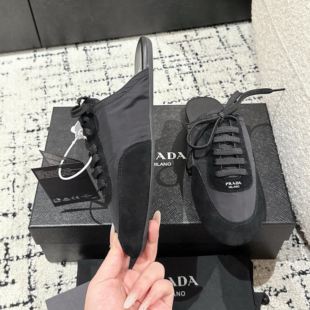 PRADA Collapse Re-Nylon and suede mules - Top Club