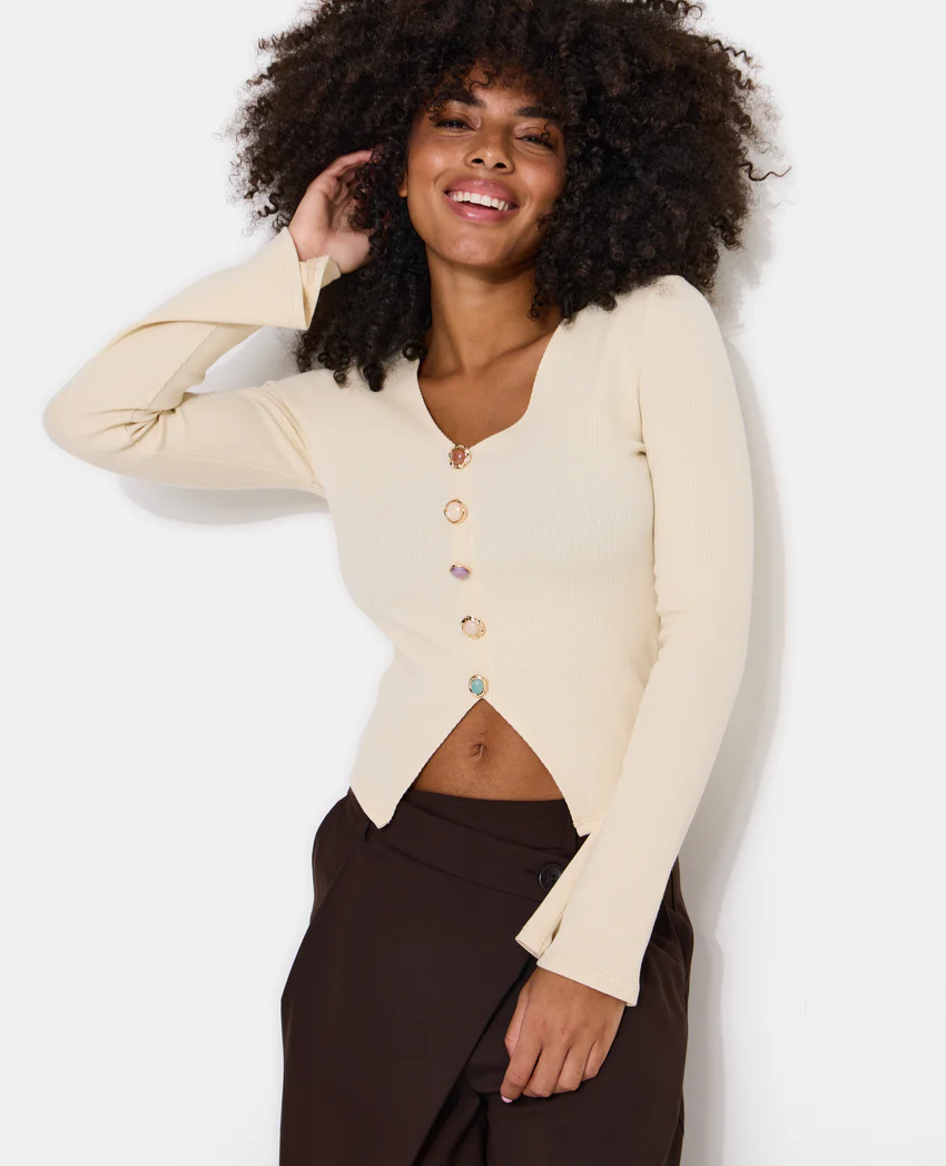 Pimkie T-shirt manches longues effet gilet boutons fantaisie