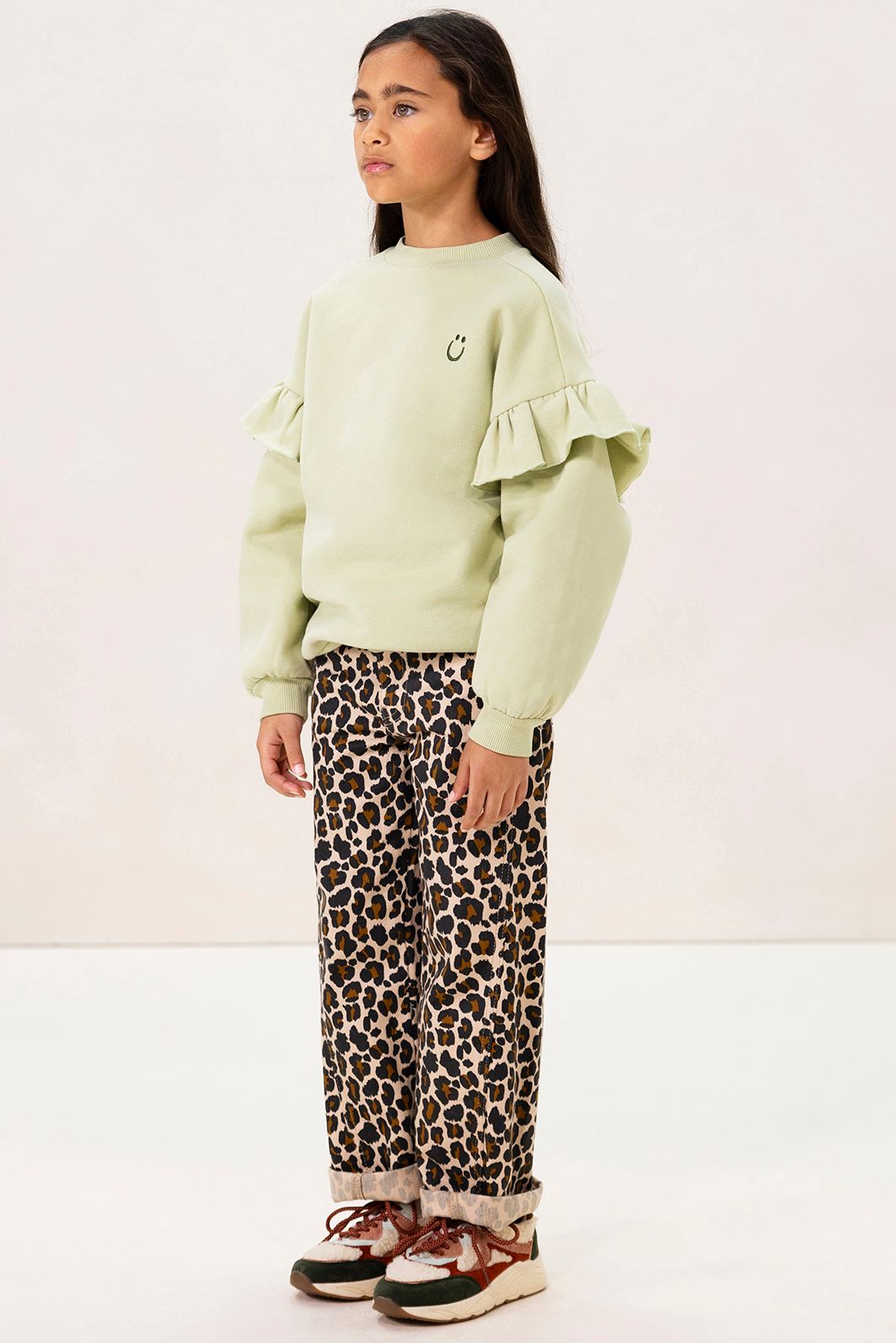 Bruine straight leg jeans met leopard print