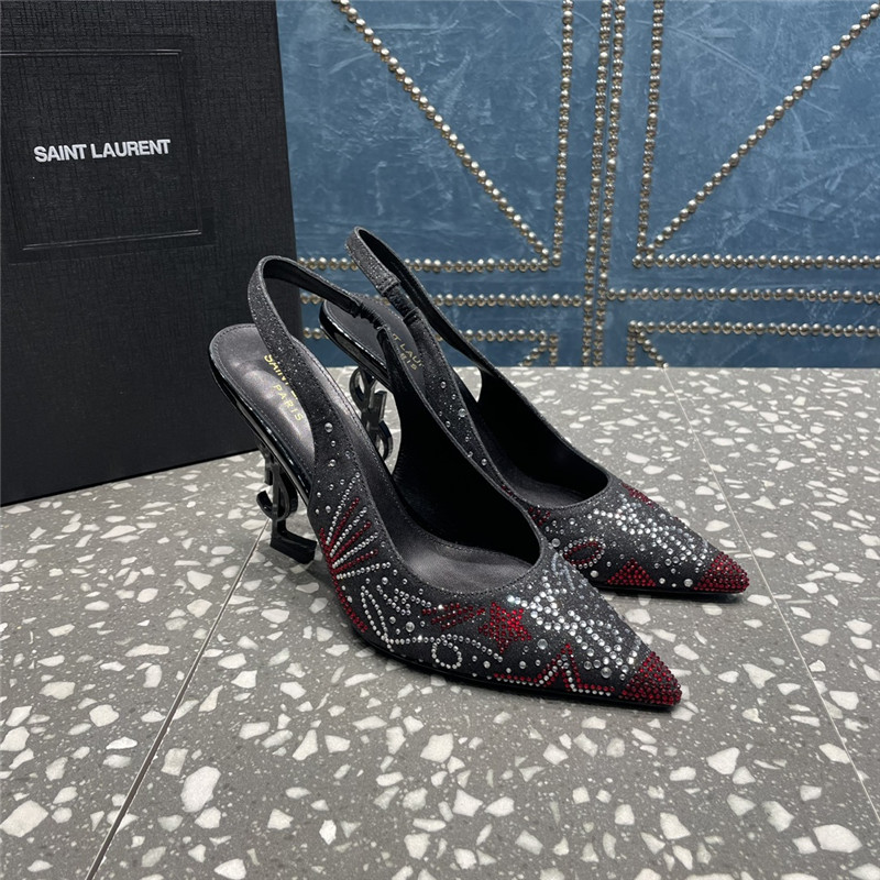 YSL rhinestone high heel classic logo letter high heel sandals - Sneaker Replica Workshop