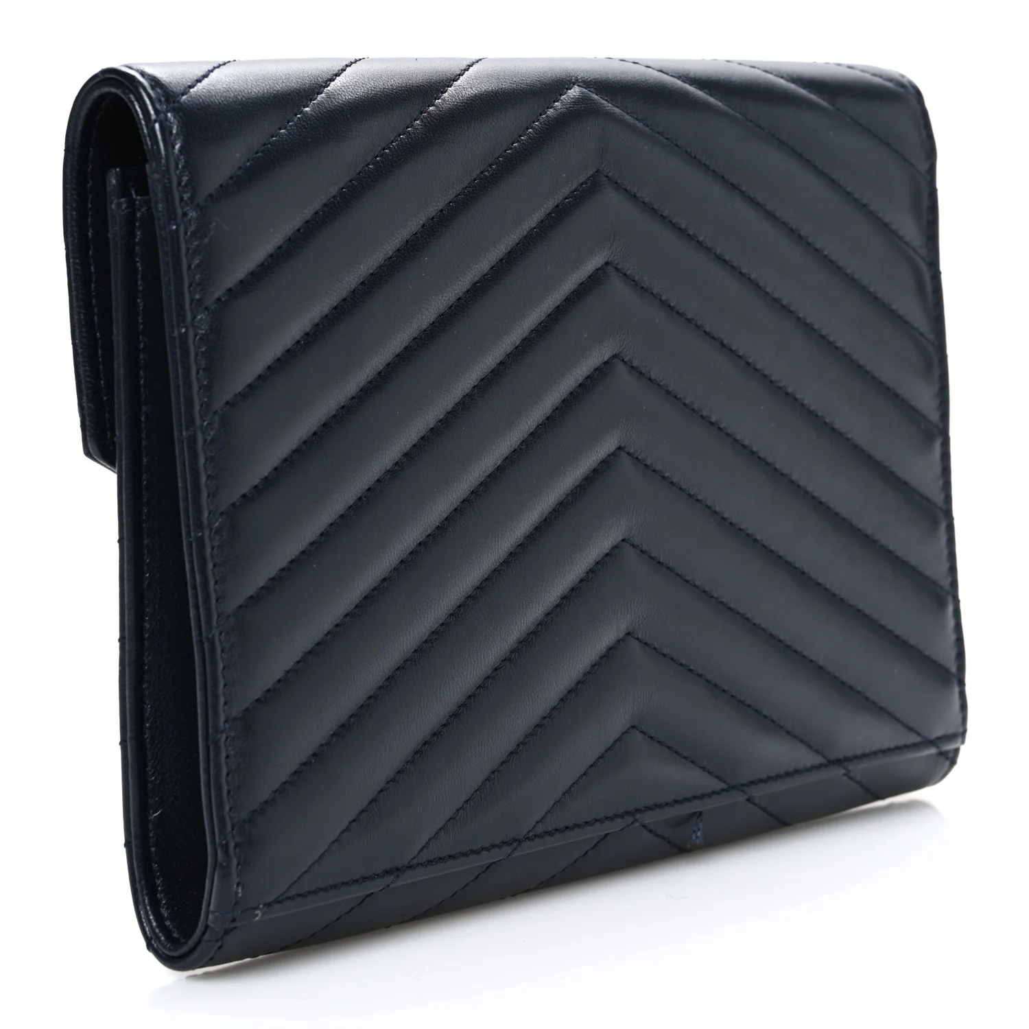 Lambskin Matelasse Chevron Monogram Cassandre Flap Pouch Navy - Top Club