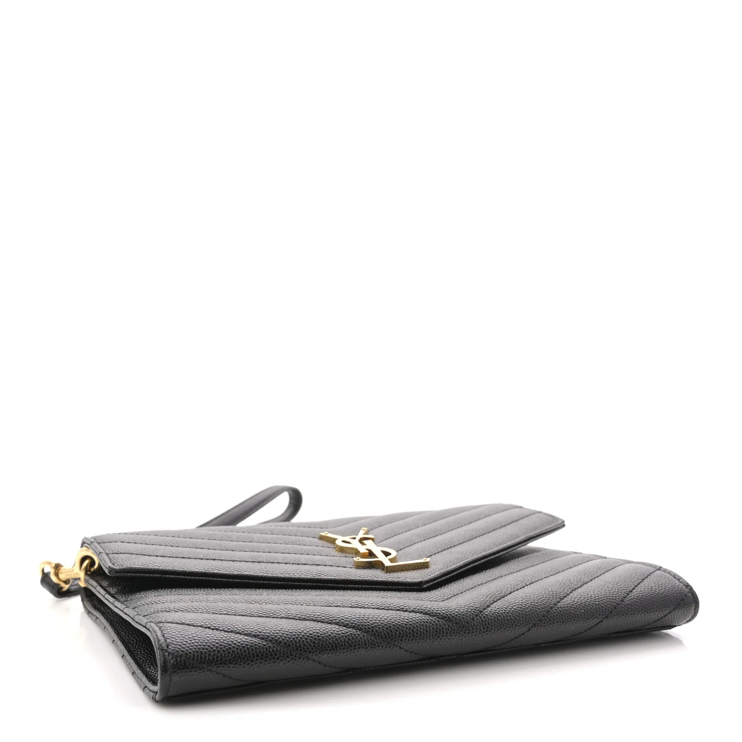 Grain De Poudre Matelasse Chevron Monogram Envelope Clutch Black - Top Club