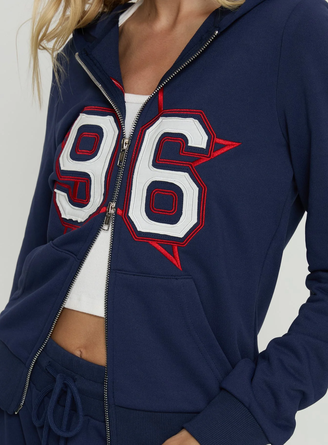 Kari Distressed Zip Through Top Navy Multi