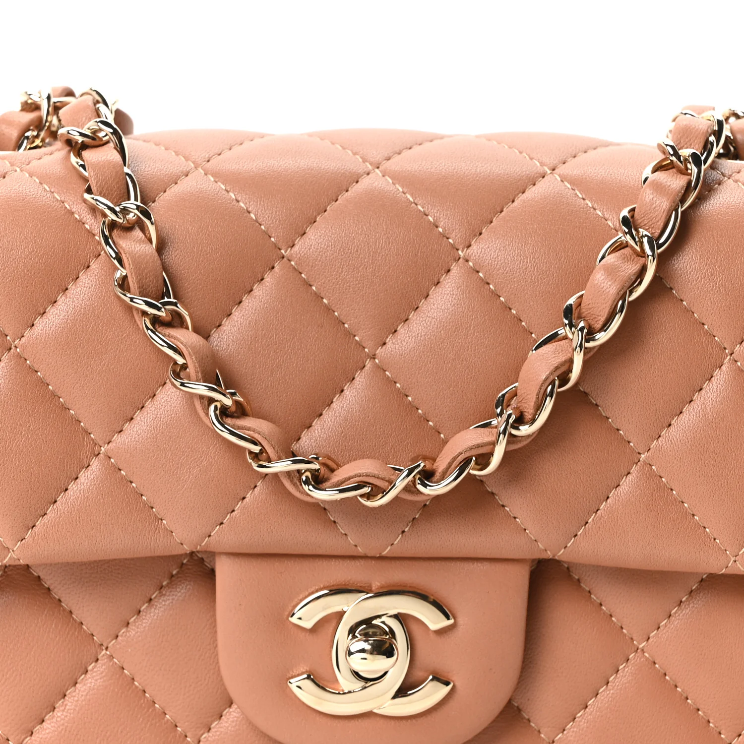 Lambskin Quilted Mini Rectangular Flap Brown - Top Club