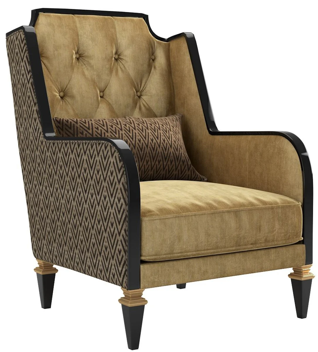 Luxury Baroque Living Room Set Gold / Black - 2 Sofas & 2 Armchairs & 1 Coffee Table & 2 Side Tables - Living Room Furniture in Baroque Style - Noble Baroque Furniture