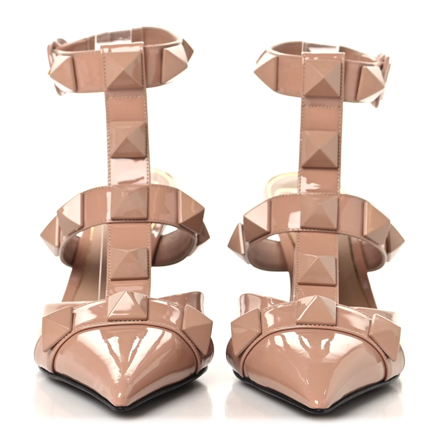 Patent Enamel Monochrome Roman Stud Ankle Strap 80mm Pumps 37 Rose Cannelle - Top Club