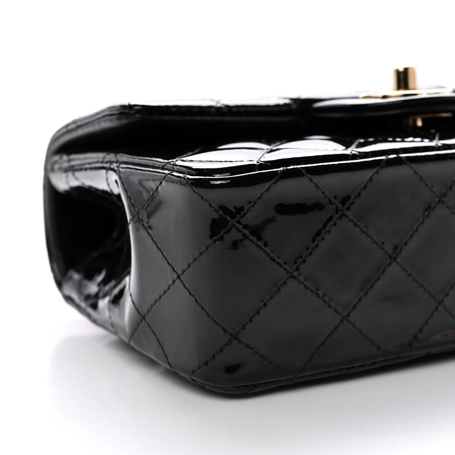 Patent Quilted Mini Top Handle Rectangular Flap Black - Top Club