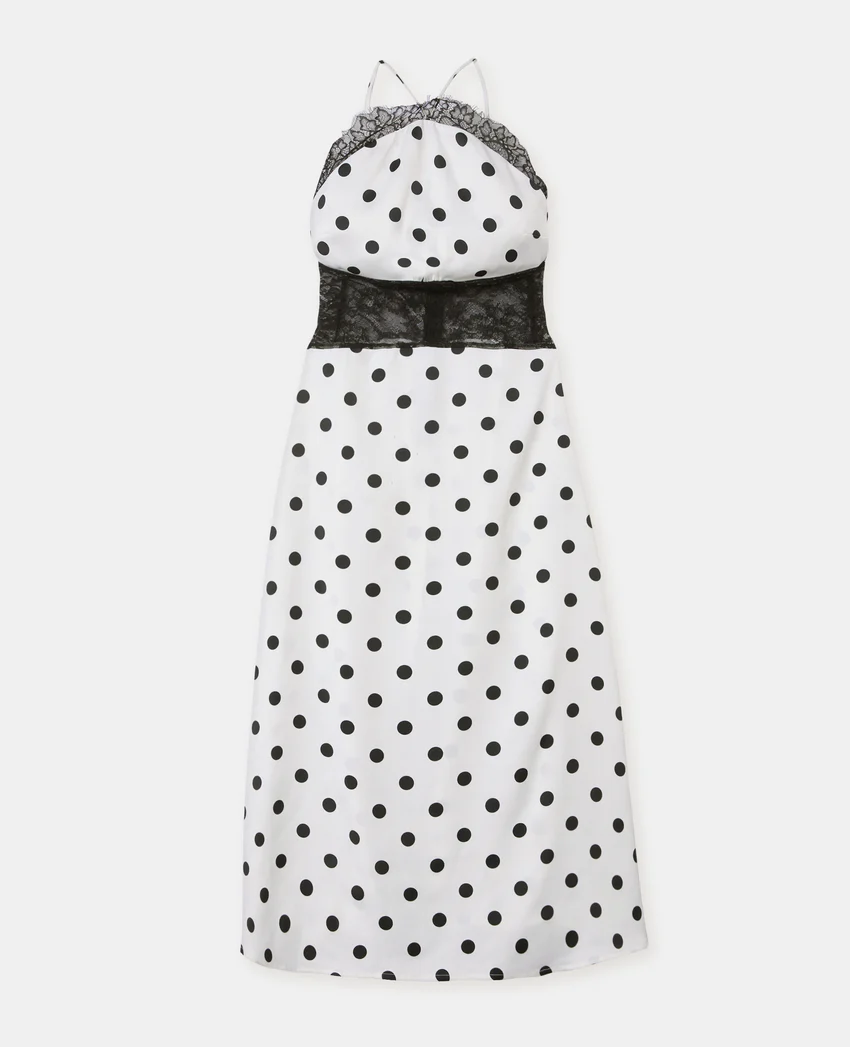 Pimkie Robe longue à pois avec empiècements dentelle